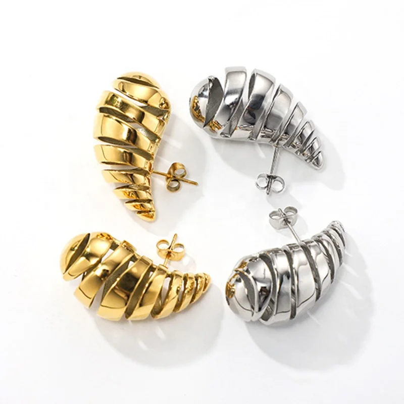 

Water Drop Earrings 18k Gold Plated Stainless Steel Large Big Twist Helix Spiral Hollow Chunky