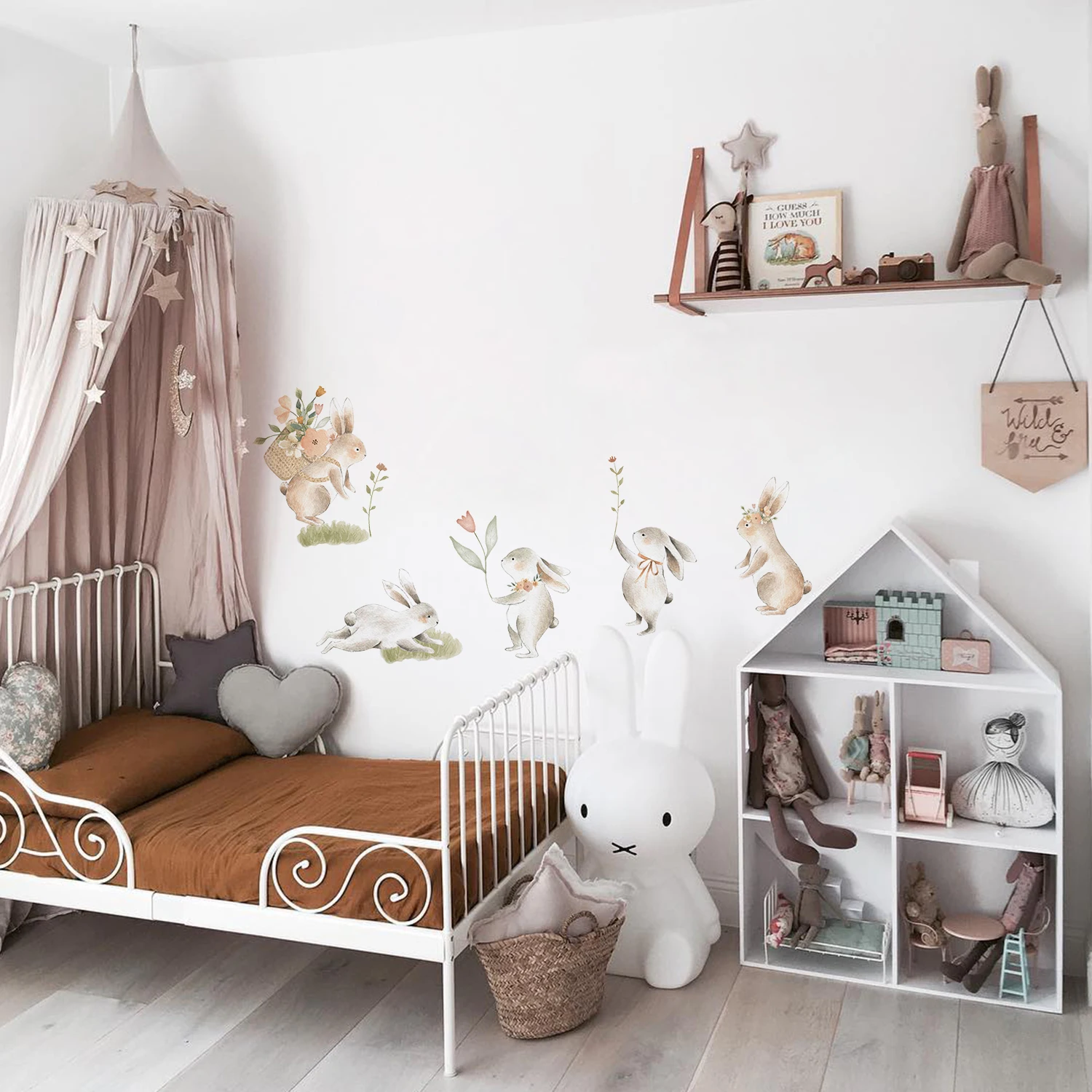 

Cartoon Forest Woodland Animal Wall Stickers Cute Flower Rabbit Wall Decals Vinyl Nordic Animals Trees Decals Kids Room Decor