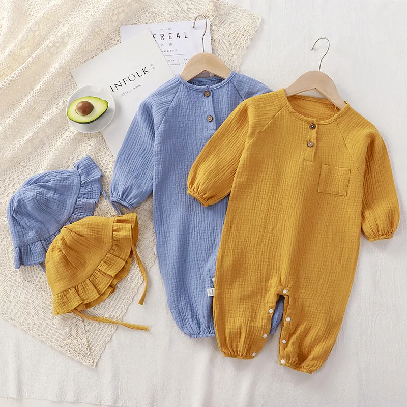 

100% Cotton Romper+Cap Set Sleepsuit Newborn Baby Clothes Onepiece Pijamas Macacão Infantil Growing Jumpsuit Mamelucos Sleep Set