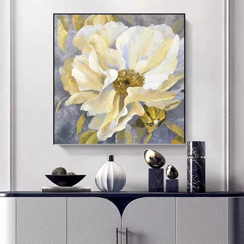 OQ 100% ручная работа абстрактная белая Цветочная картина маслом на холсте