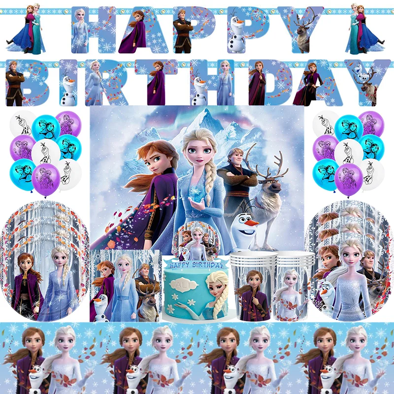 

Frozen Birthday Party Decorations Cup Plates Tablecloth Cake Toppers Balloons Disposable Party Tableware Baby Shower Supplies