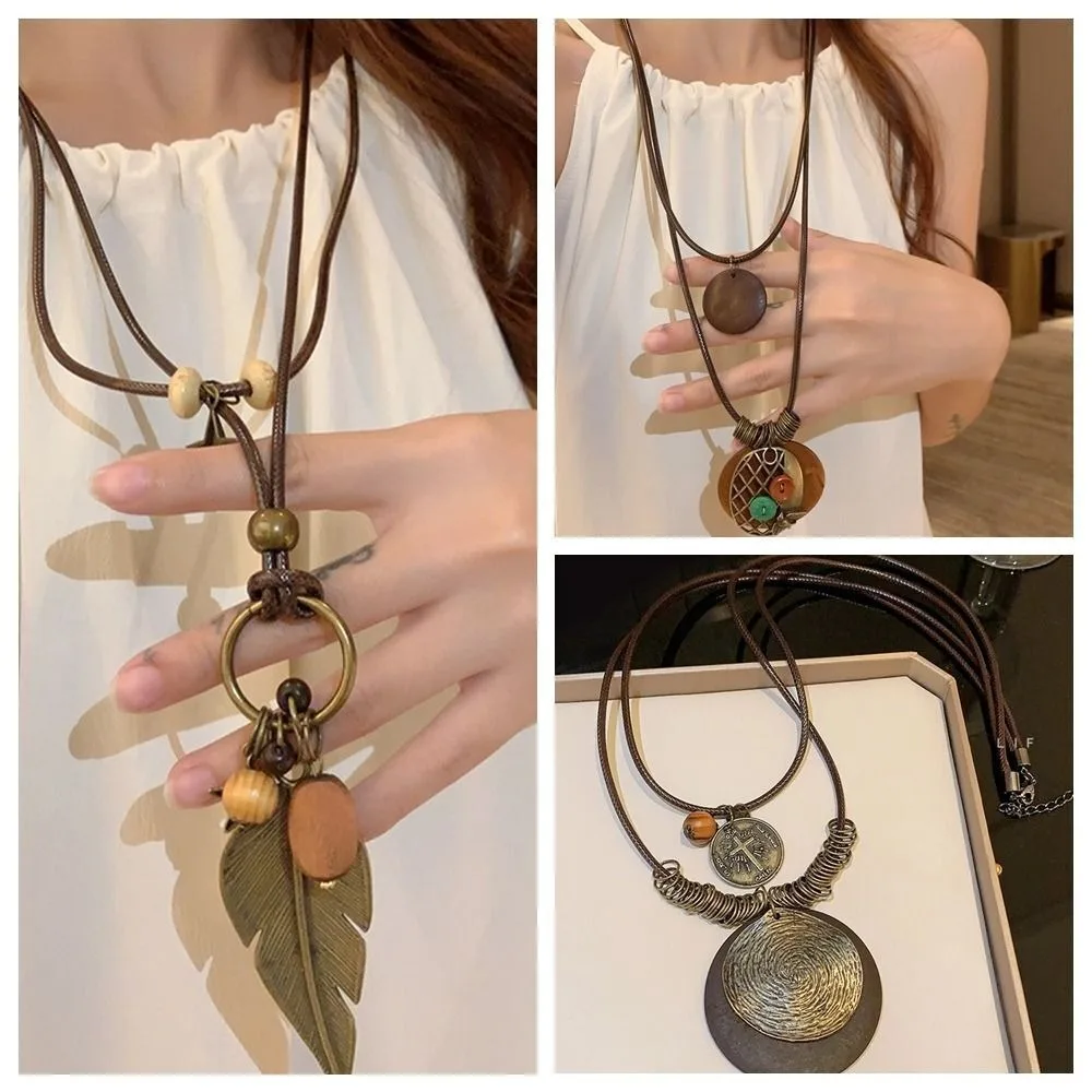 Модное деревянное длинное ожерелье с кисточками в этническом стиле оригинальная