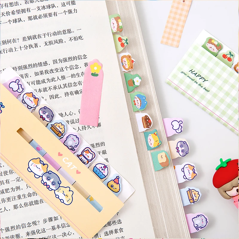 

120PCS Multi-color Kawaii Cartoon Fruit Flower Writable Sticky Notes Index for Pages Book Mark Classification Kawaii Stationery