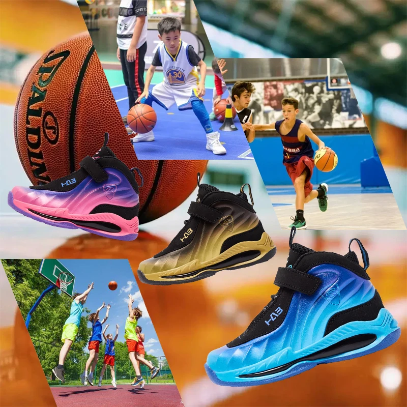 2022 Children Basketball Shoes Breathable Cushioning Blue Non-Slip Outdoor Sports Shoes Running Boys Girl Sneakers Free Shipping
