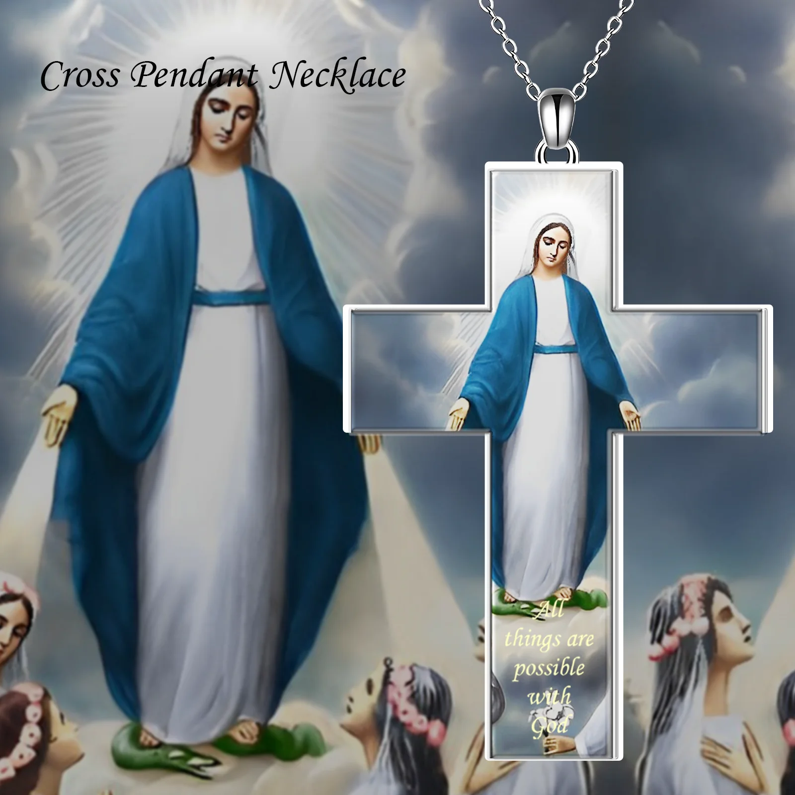 

Creative colorful alloy pendant necklace, virgin motif boy girl necklace