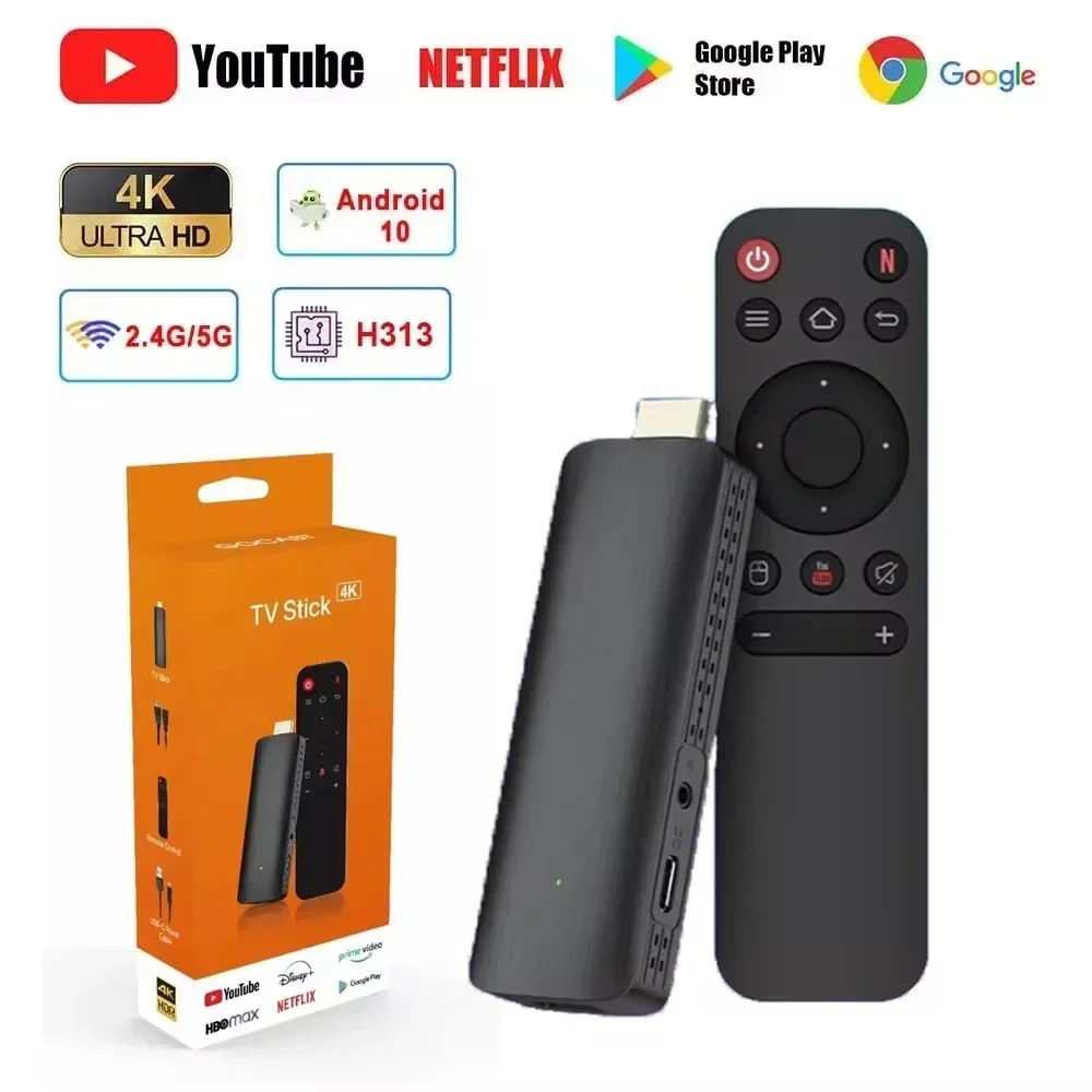 H313 TV Stick HDR Set Top OS 4K 1080P WiFi 6 2.4/5.8G Android 10 Smart Sticks для Google YouTube NETFLIX Сетевой медиаплеер