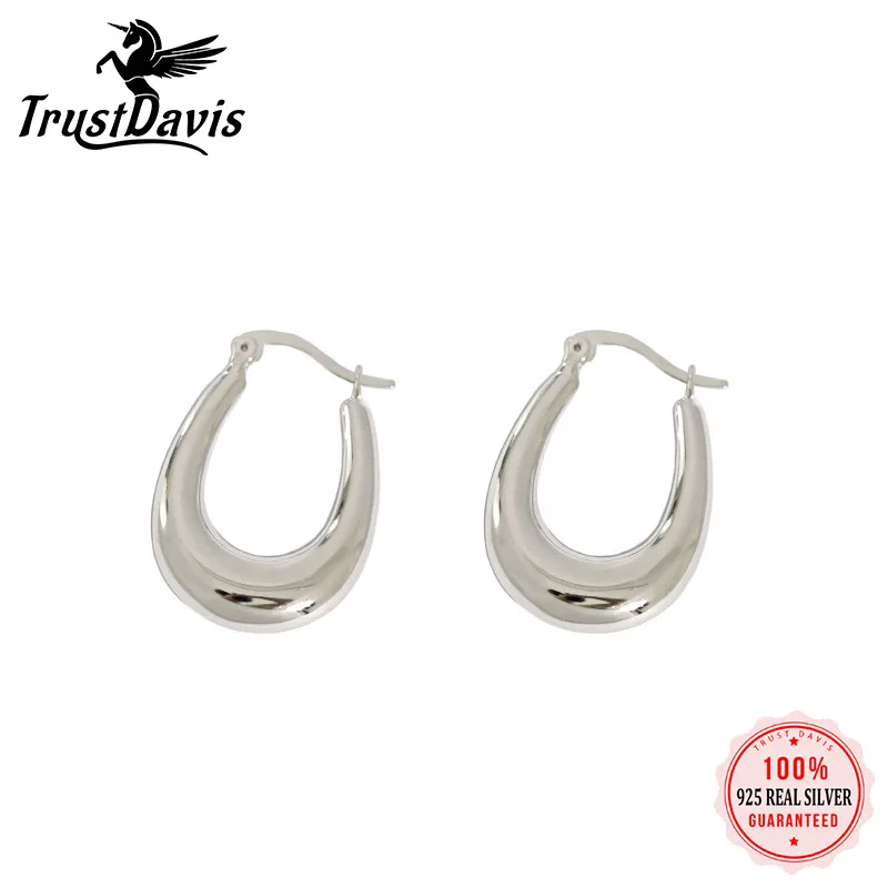 

Trustdavis реальные быстрое серебряные серьги-кольца минималистичный дизайн U-образные серьги-кольца с гладкой текстурой для женщин H0066