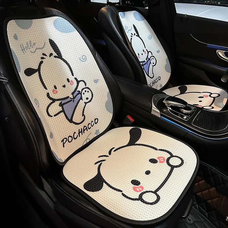 Фото Подушка для автомобильного сиденья Sanrio, милый дизайн Pochacoo, дышащая, набор из 7 предметов, универсальный комплект для всех сезонов, аксессуары для интерьера автомобиля. №2