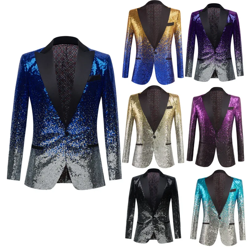 

LUCLESAM Men's Gradient Sequin Blazers 2022 Autumn and Winter New Male Suit Performance Host Emcee Dress Costume Men Coats