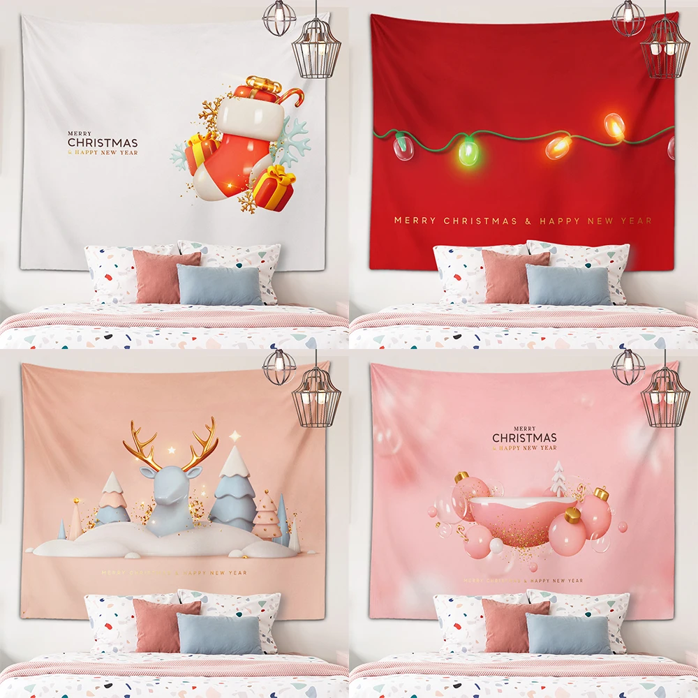 

Merry Christmas festive decoration printed pattern tapestry home living room bedroom wall decoration background cloth tapestry