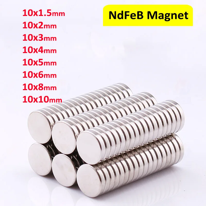 

10Pcs φ10mm Thick 1.5mm-10mm Round Neodymium Magnets Strong NdFeB Magnet Disc N35