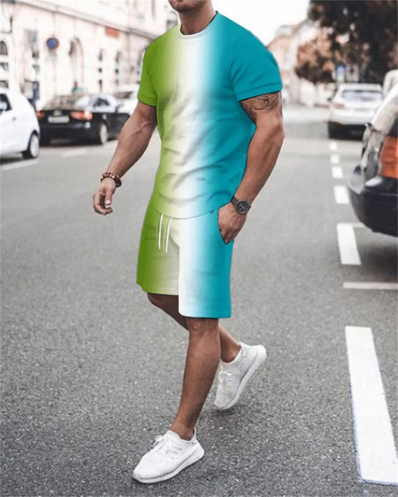 

New Summer Men's 3D Smiley Printing Casual Men Sets Short Outfits T Shirt +Shorts Male Tracksuit Set Men's Clothing 2 Pieces Set