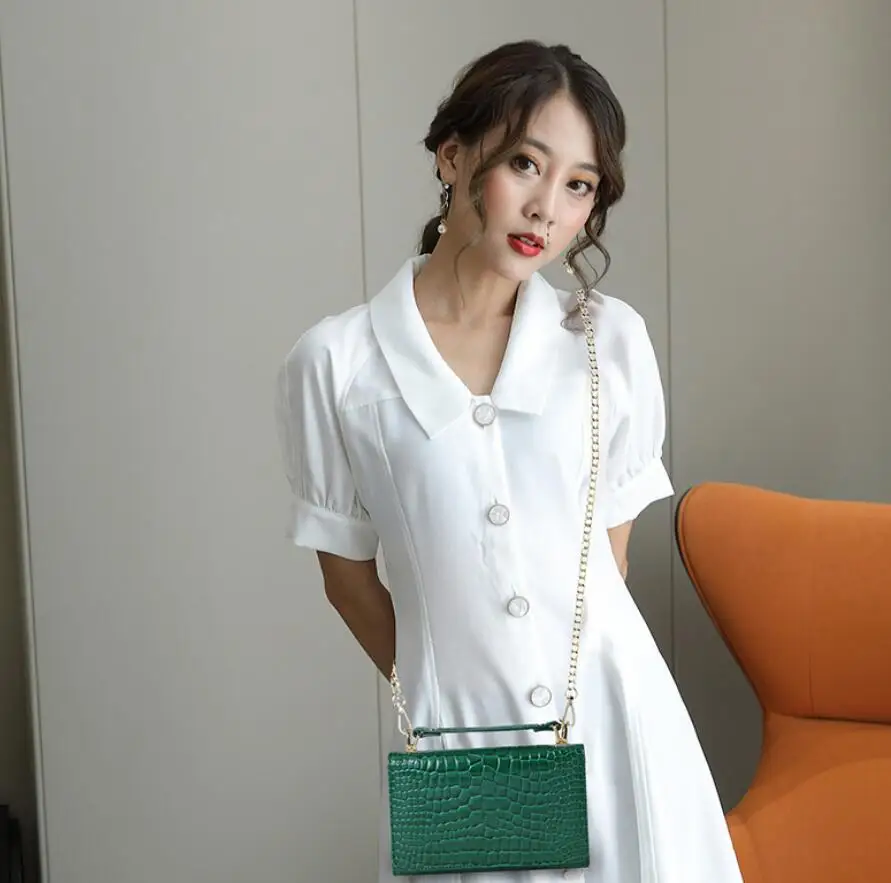 

2022 Latest Leather Handbag Mobile Phone Change Top Quality Genuine Leather Crocodile Pattern Chain Shoulder Messenger Bag