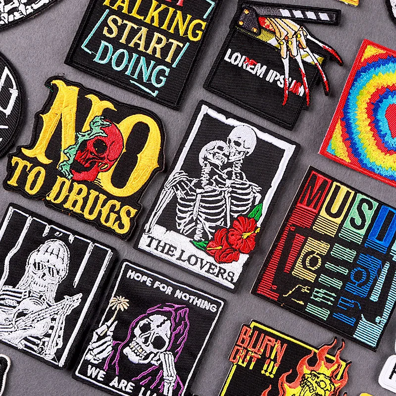 

Skull/Hip Hop Embroidered Patches For Clothing Thermoadhesive Patches On Clothes Punk Fusible/Patch For Clothes Stripe Stickers