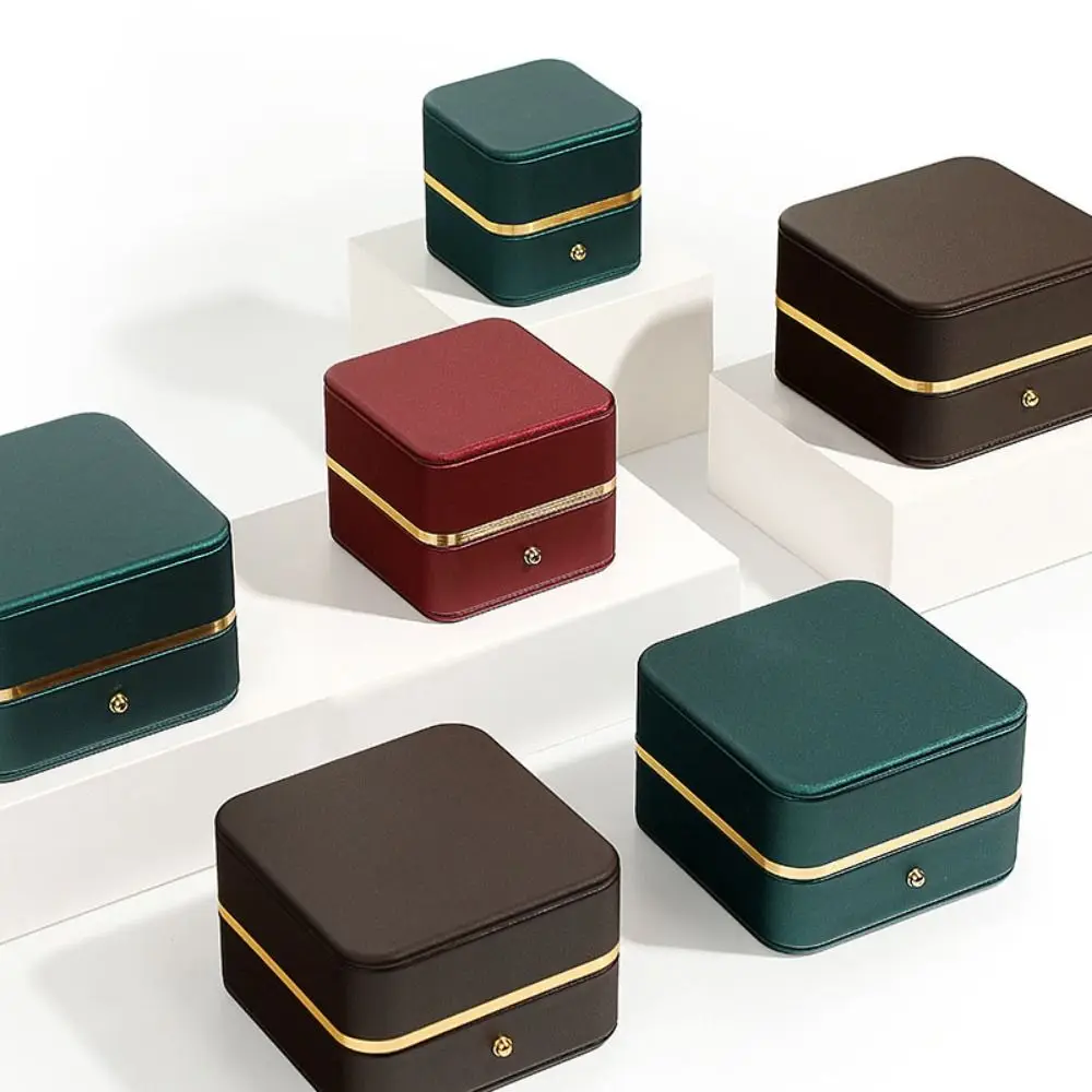 

Elegant Square Ring Box Fashion Velvet Interior Gold Trim Ring Display Boxes PU Leather Ring Storage Case Wedding