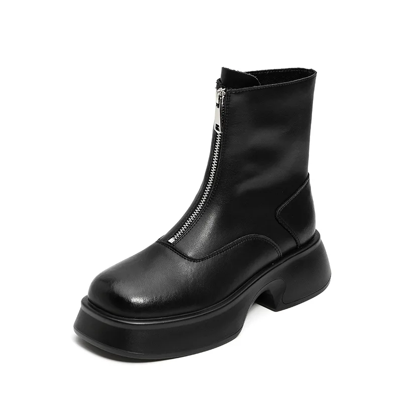 

Chelsea Boots Women Genuine Leather Fashion Fur 2022 Winter Boots Women Front Zipper British Style Women's Short Boots