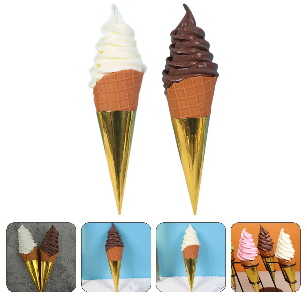 

2 Pcs Simulation Ice Cream Decorative Cone Prop Model Kids Summer Toys Desktop Fake Photoing Small Multi-function