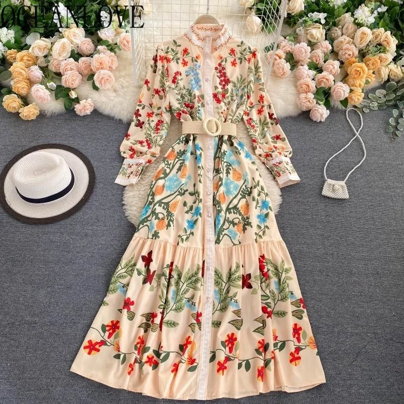 

Beach Style Women Dresses A-line Korean ashion Vintage Spring Autumn Elegant Vestidos Buttons Sweet Robe emme