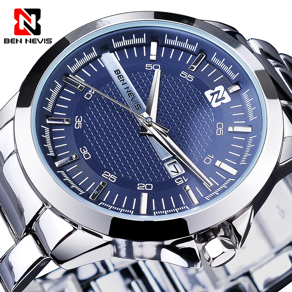 

BEN NEVIS Sport Watch for Men Unique Blue Wristwatches Waterproof Fashion Clock Male Stainless Steel Gift Box Relógio Masculino