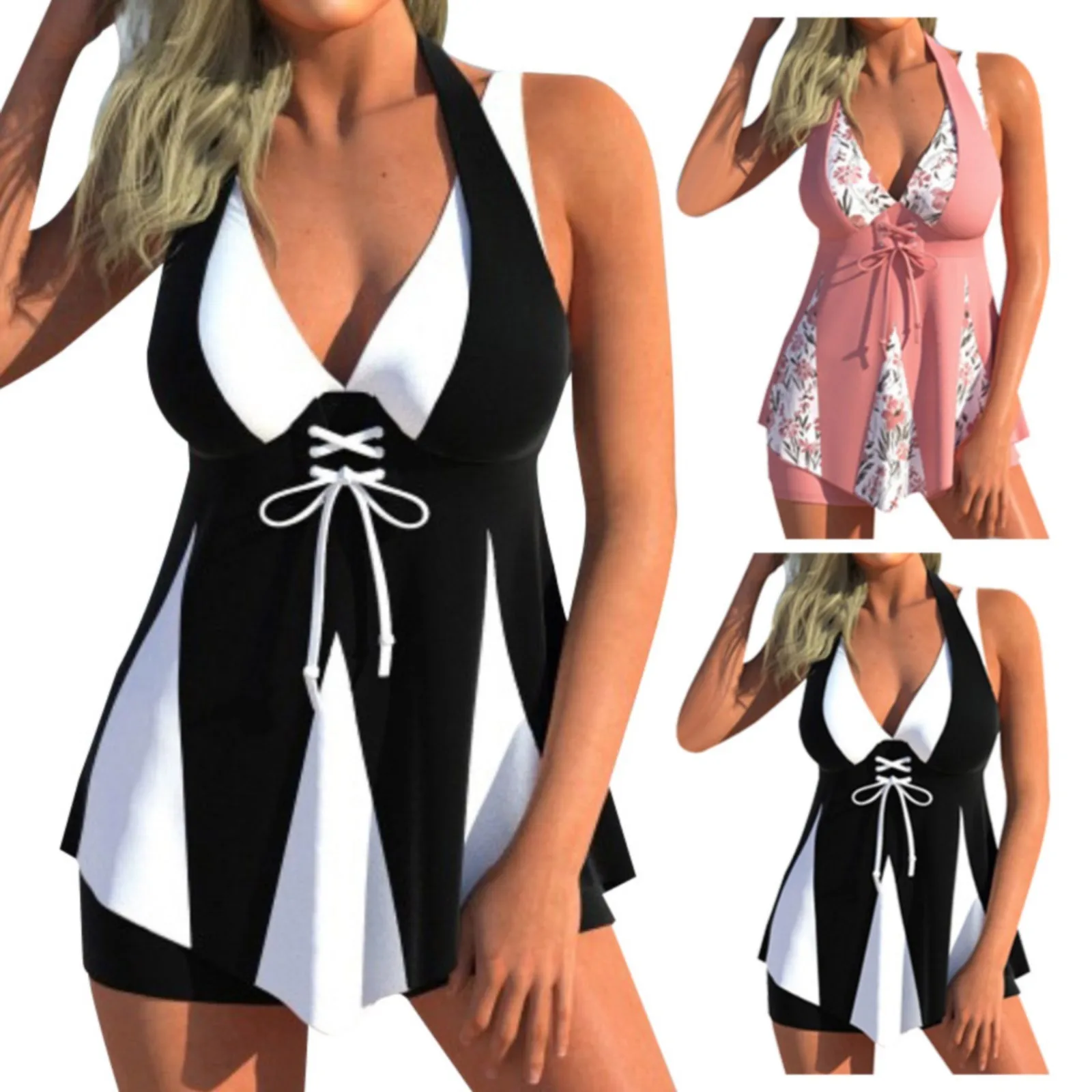 

Summer Ladies Halter Neck Jumpsuits Swimsuit Contrasting Color Jumpsuits Swim Sports Bra Womens Bathing Suits Size Medium