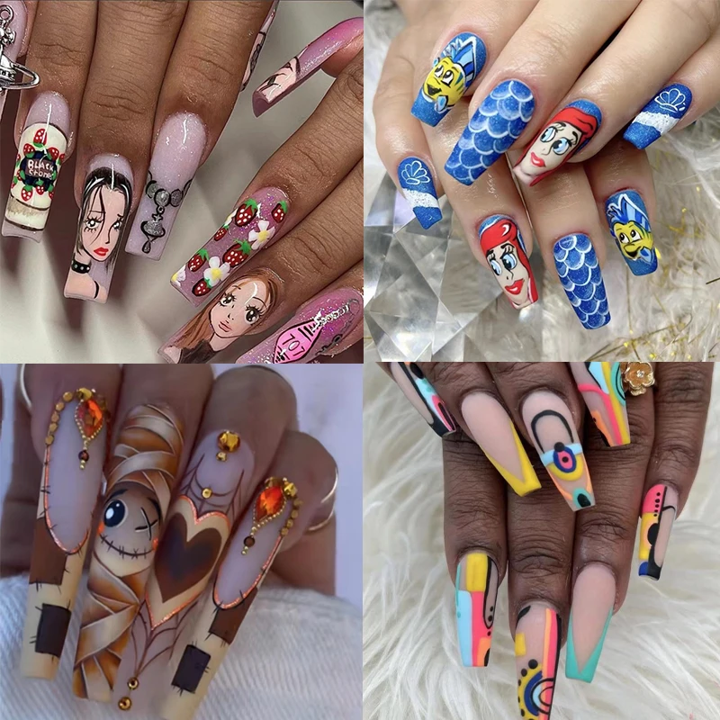 

24PCS Anime Long Ballerina False Nail Cartoon Rabbit Girls Press on Nails Rose Fake Nails Coffin Stick on Nail Mothers Day Gifts