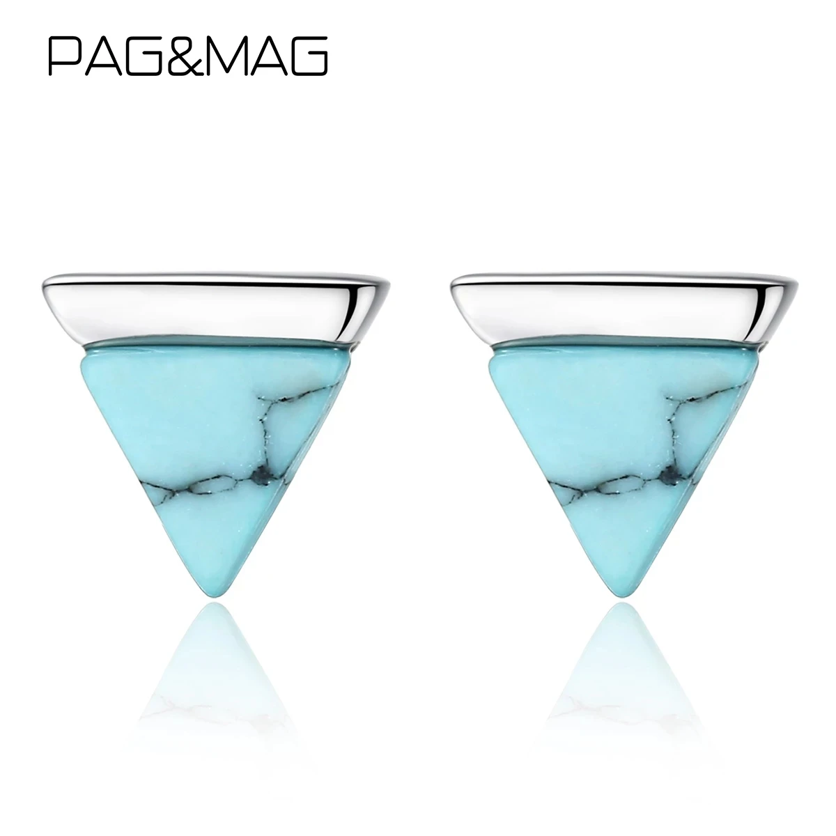 

PAG&MAG Solid 925 Sterling Silver Triangle Natural Turquoise Stud Earrings For Women Wedding Female Fine Jewelry Gift SE0288