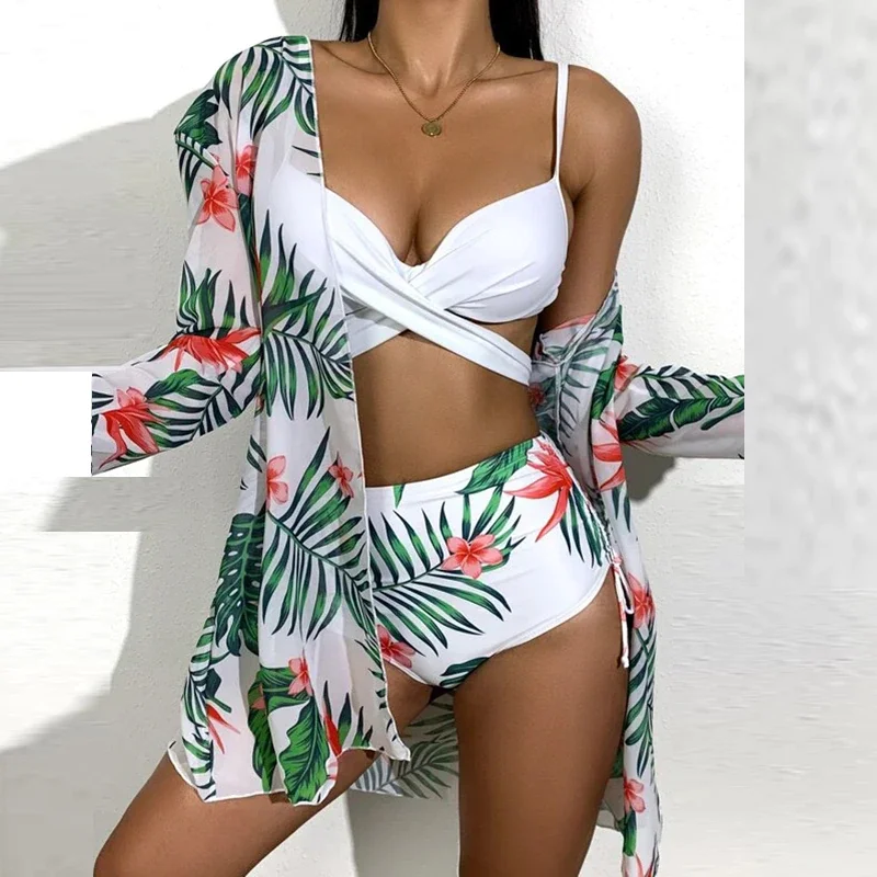 

2022 Bikini Set Summer Sexy Floral Print Bikini Swimsuit Women 3 Piece High-Waist Swimwear Female Brazilian Push-Up Bathing Suit