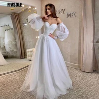 fivsole dubai long sleeves tulle boho wedding dresses 2022 sweetheart lace floor length beach princess bride dress for marriage