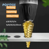 popolle4241 pagoda step drill high speed steel wooden hole tool 6 25 mm titanium plated hexagonal shank spiral slot hole opener