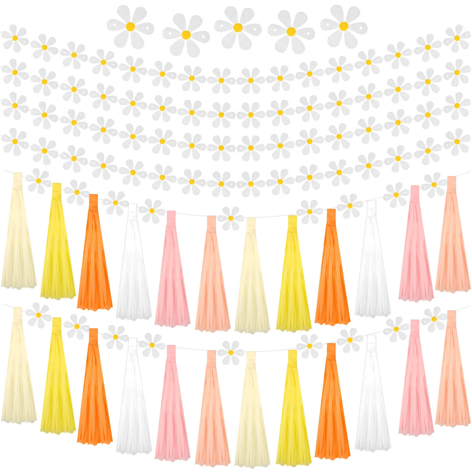 

34 Pcs Daisy Boho Garland Set Including 4 Pcs Daisy Garland Hanging Felt Banner Artificial Flower Daisy Party Favor with