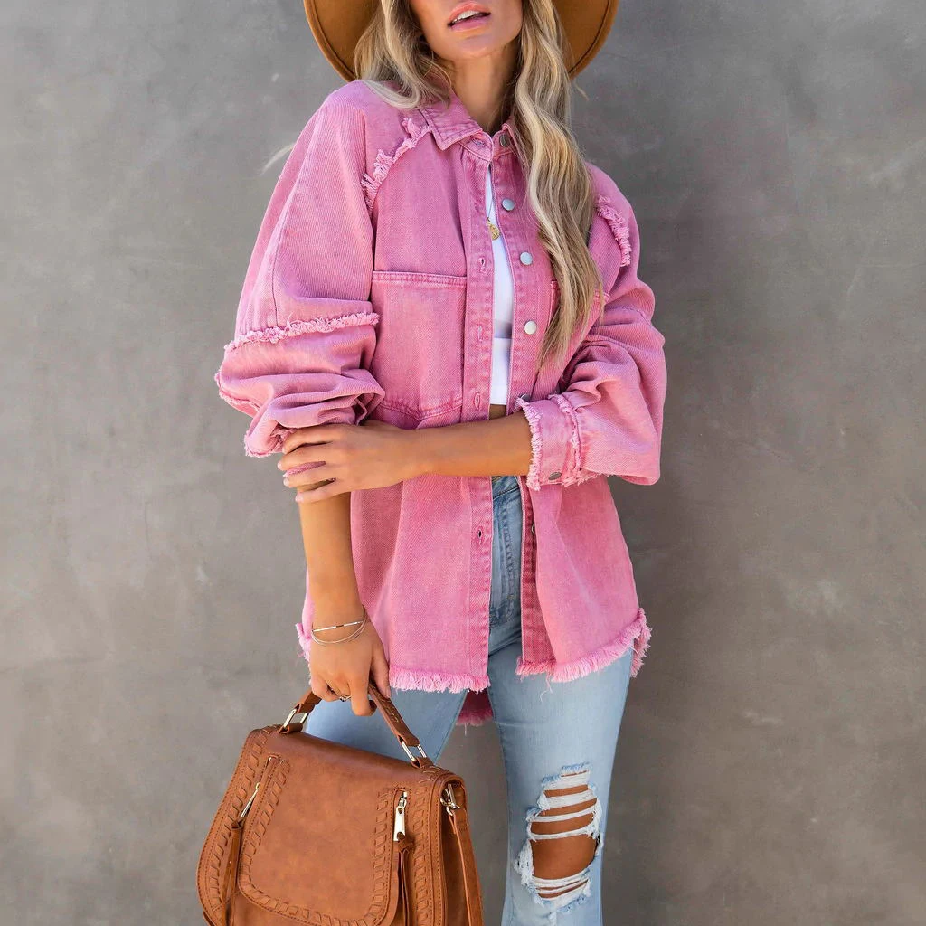 

Fashion Winter Coat Elegant Jackets Female Clothing Outerwear Femme Streetwear Loose Autumn Women Denim Jacket Solid Color Coat