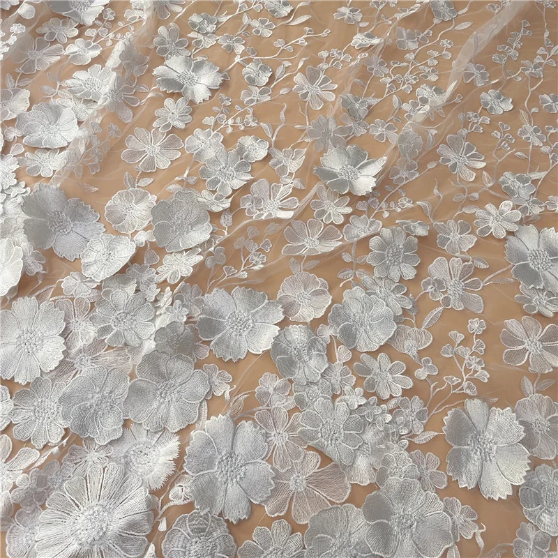 Новинка Высококачественная объемная белая кружевная ткань LFY с цветочной