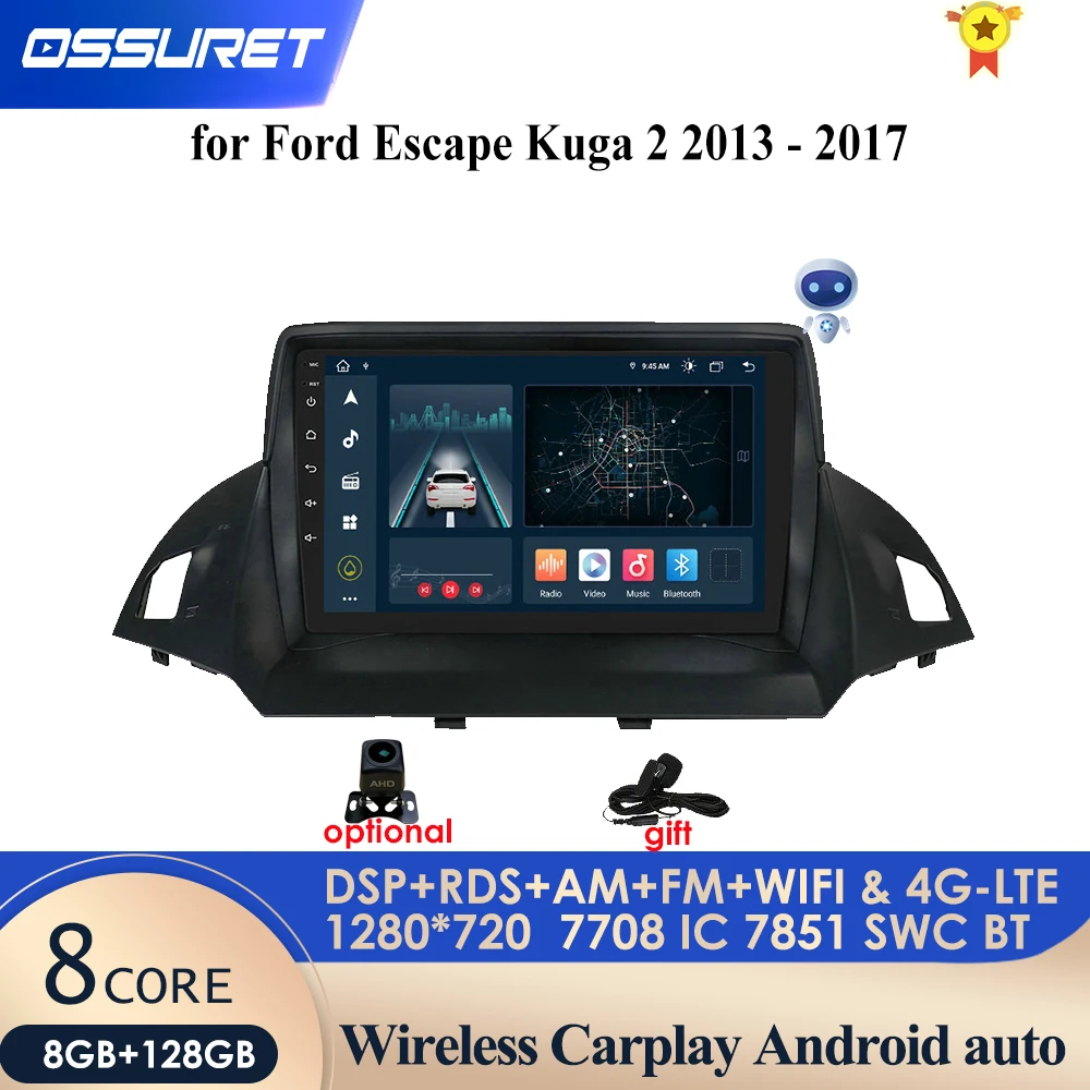 

Автомагнитола 2 Din для Ford Escape Kuga 2 2013-2017, 4G LTE, мультимедийный видеоплеер, навигация, стерео, GPS, Android 10