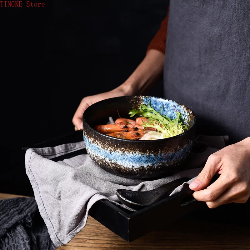 

1500ml Japanese ceramic bowl with lid set single household noodle bowl student instant noodle bowl personalized tableware