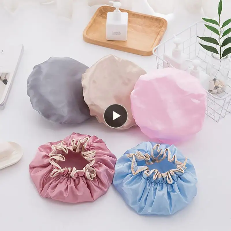 

Thick Waterproof Shower Cap Double Layer Shower Hair Cover Hat Cap Hair Bath Hat Bathroom Accessories Silk Bonnet Women Supplies