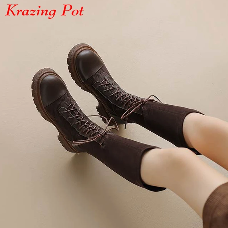 

Сапоги из бычьей кожи с круглым носком, на среднем каблуке