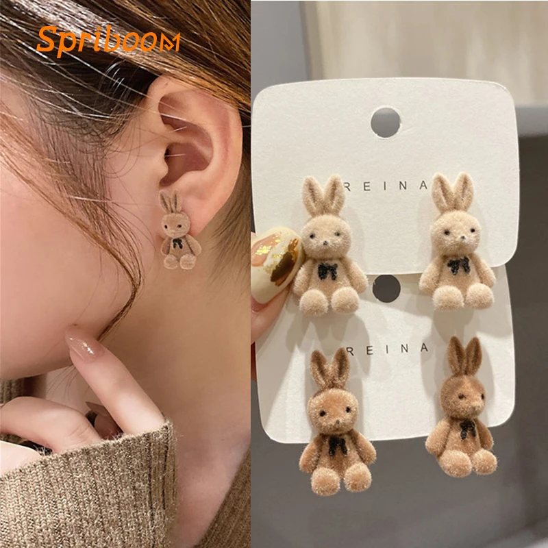 

Cute Bunny Plush Stud Earrings 2022 Fashion Teddy Bear Earings for Girls Student Kawaii Japanese Korean Fashion Piercing Jewelry