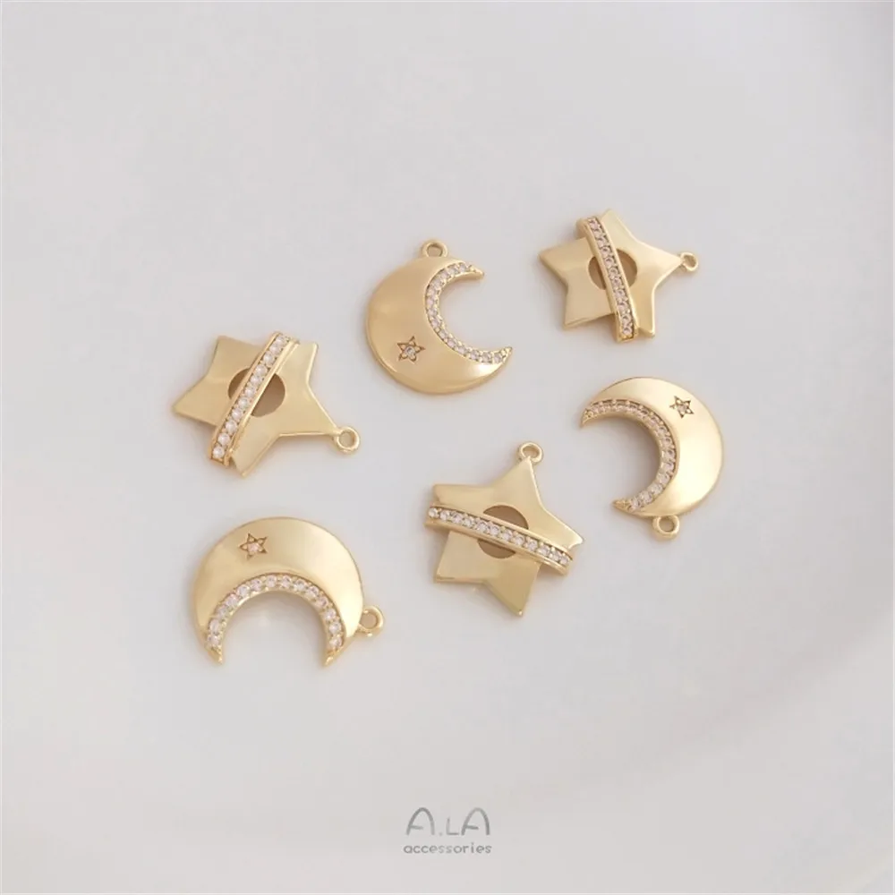 

14K gold gold color micro set zircon star moon pendant five-pointed star moon pendant DIY bracelet necklace pendant