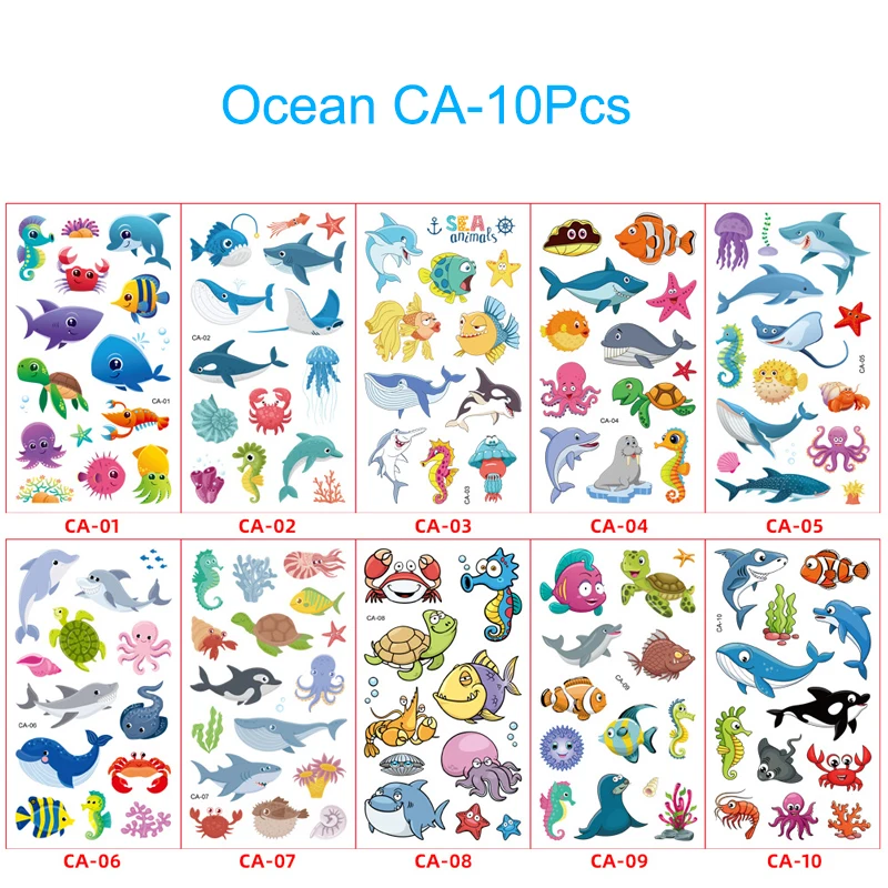 10Sheets Children Cute Cartoon Unicorn Temporary Tattoo Stickers Baby Shower Kids Body Makeup Sticker Tattoos Mermaid Party |