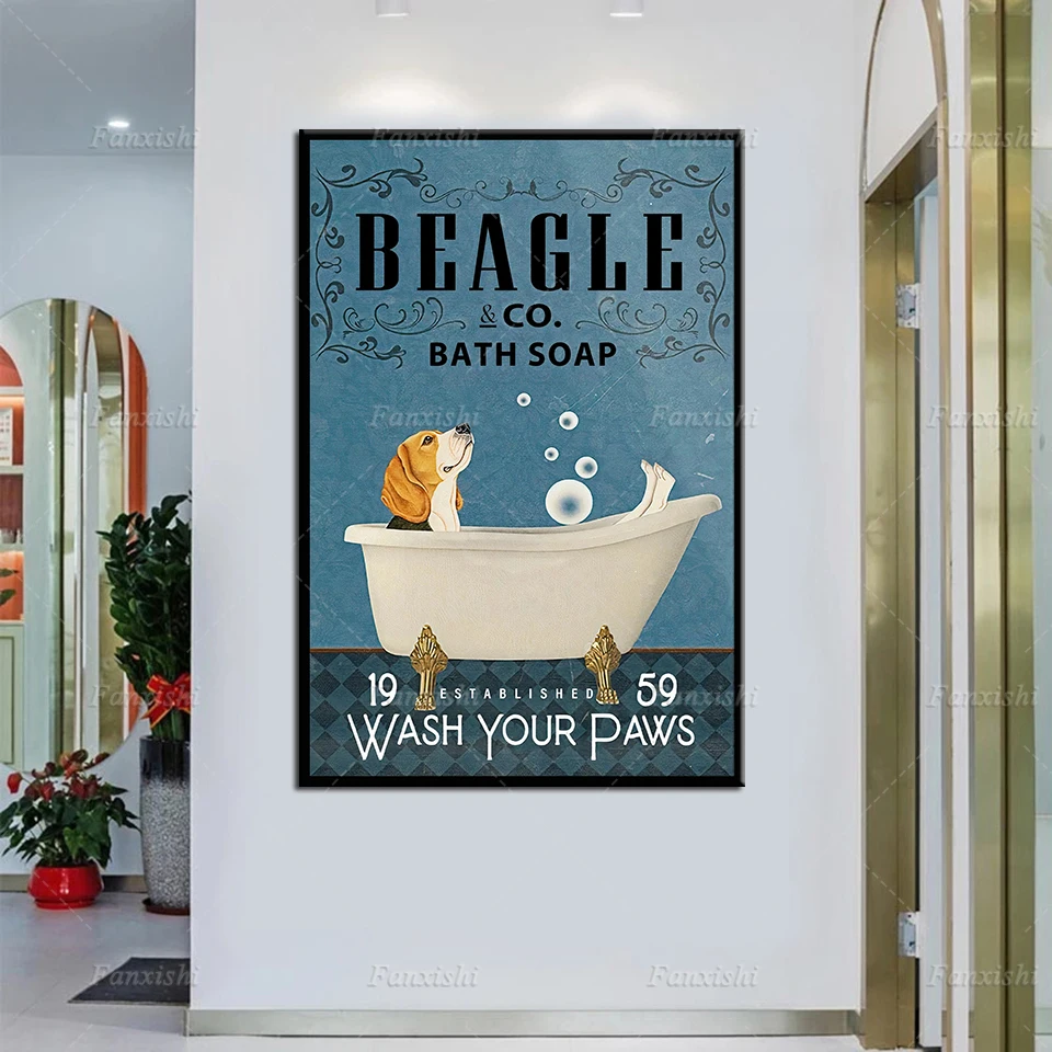 

Beagle & Co Bath Soap Established 1959 Wash You Paws Picture Canvas Painting Wall Art Hd Print Poster Modular Vintage Home Decor