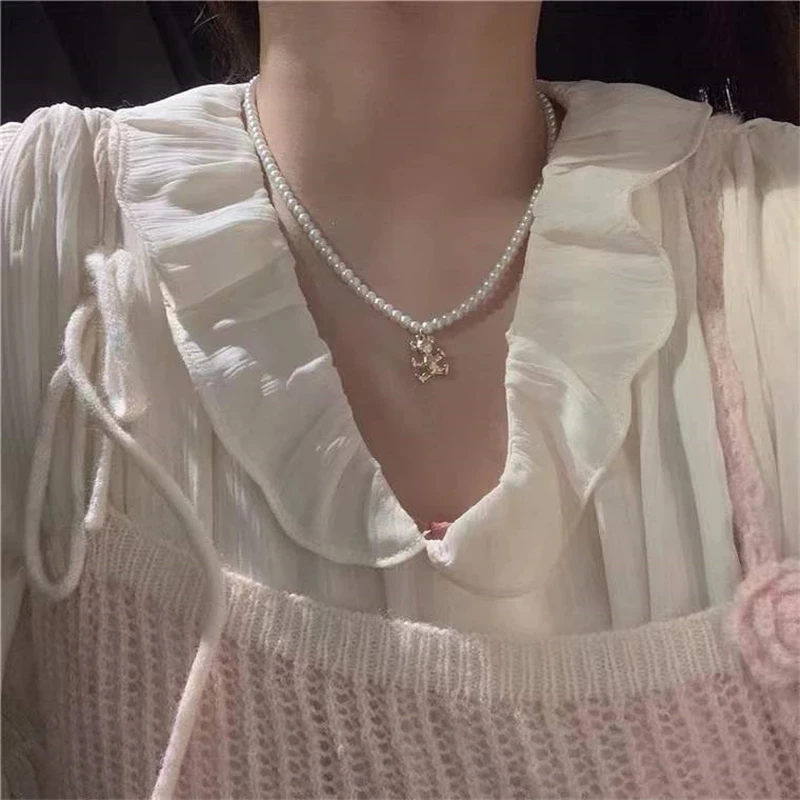 

2022 Korea Fashion Retro Bear Choker Baroque Pearl Collares Aesthetic Necklace For Women Goth Y2K Grunge 90s Jewelry Accessories