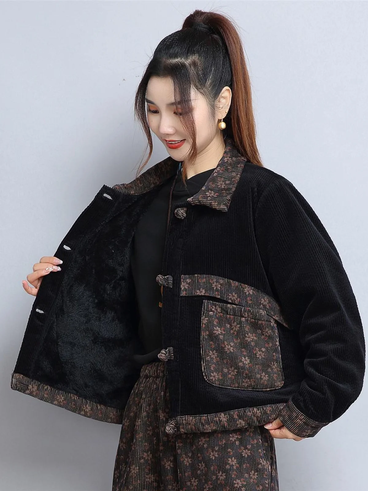 2024 новое зимнее пальто на флисовой подкладке с хлопковой подкладкой вельветовая