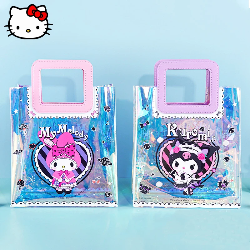 

5PCS SanrioMyMelody Kuromi Tote Bag Kawaii Anime Transparent PVC Large Capacity Gift Bag Girl Fashion Shoulder Shopping Bag Gift