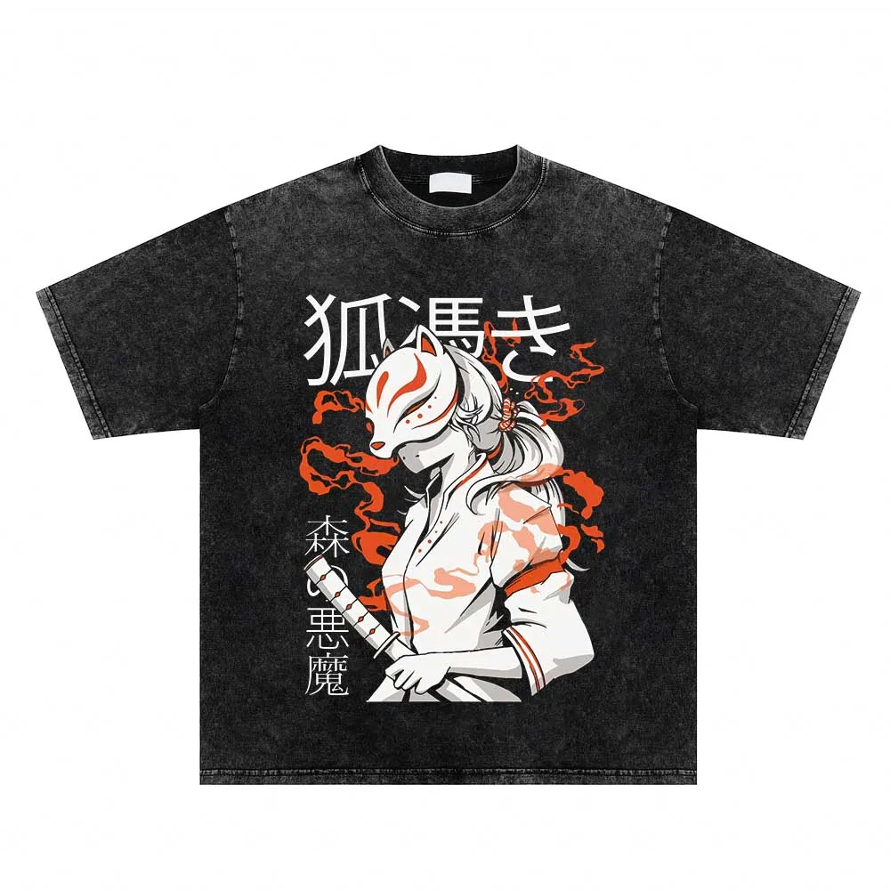 

Футболка мужская оверсайз с принтом лисы, хлопковая Повседневная Уличная одежда в стиле аниме, винтажный стираемый Топ в стиле Харадзюку, Y2K, на лето