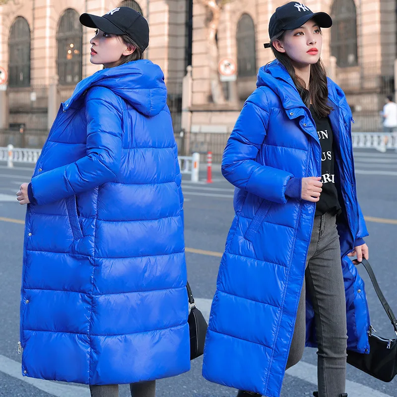 2022 Winter Down Cotton Jackets Women's Clothes Long Parkas Slim Hooded Warm Winter Coats Female Black Overcoats