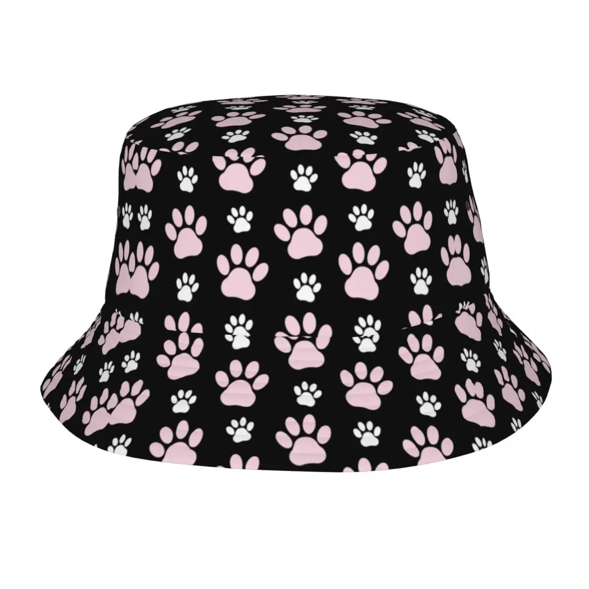 

Pretty Pattern Of Pink Paws Paw Unisex Bucket Hat Personalized Summer Beach Sun Cute Animal Dog Lover Hat