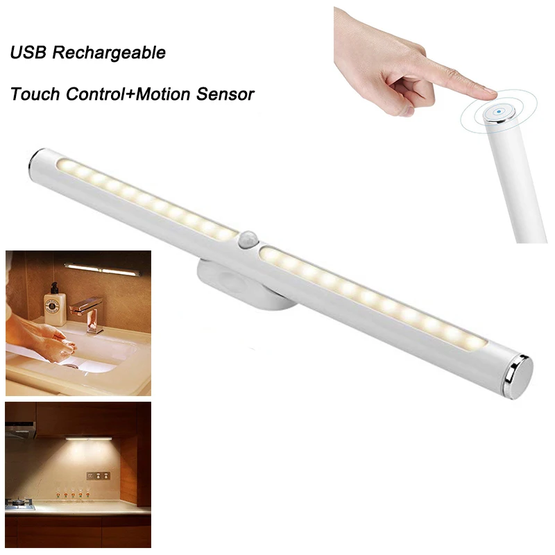 22 LED Night Light Motion Sensor Light USB Rechargeable Wireless Touch Control Under Cabinet Light Closet Kitchen Wardrobe Stair