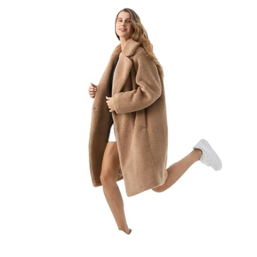 Casual Fluffy Women Real Fur Jacket Lined Lapel Pure Color Jacket  Fashion Simple Thermal Coat Elegant Woman Trench Coat