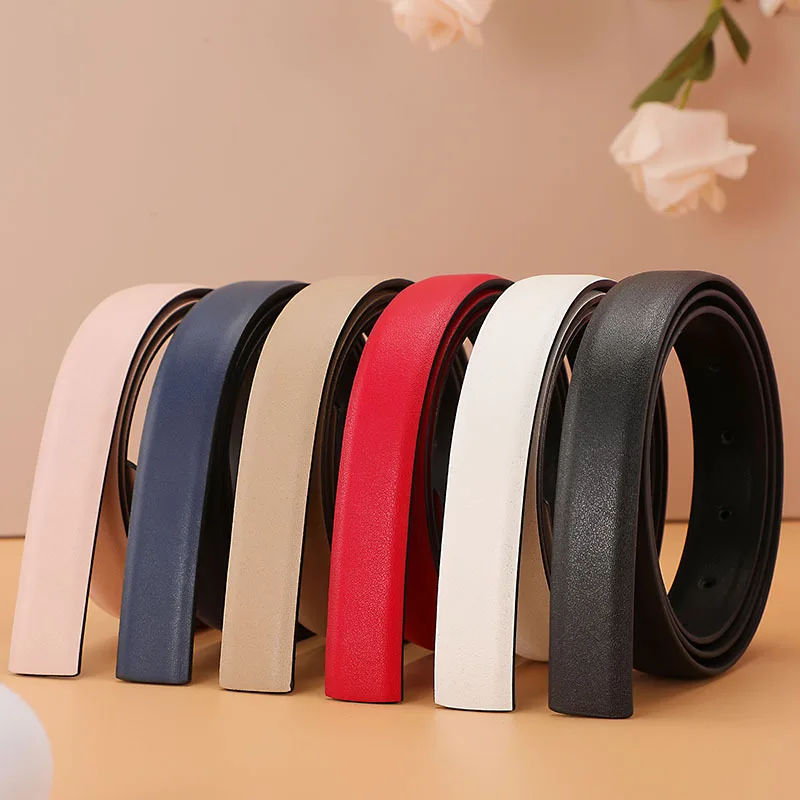 New Luxury Belt Strap Smooth Buckle Female Cowhide Leather Pin Buckle 2.4cm Wide No Buckle Thin Belt for Women