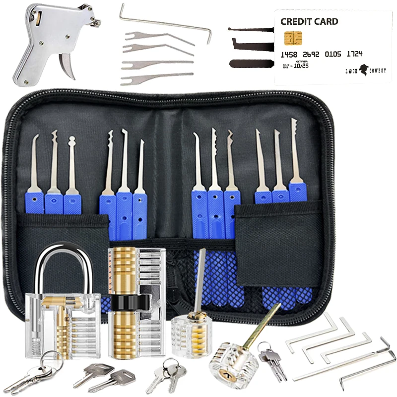 

17 Piece Locking Tool with 2 Clear Practice and Training Locks for Unlocking and Extractor Tools Beginners To Learn Locksmiths